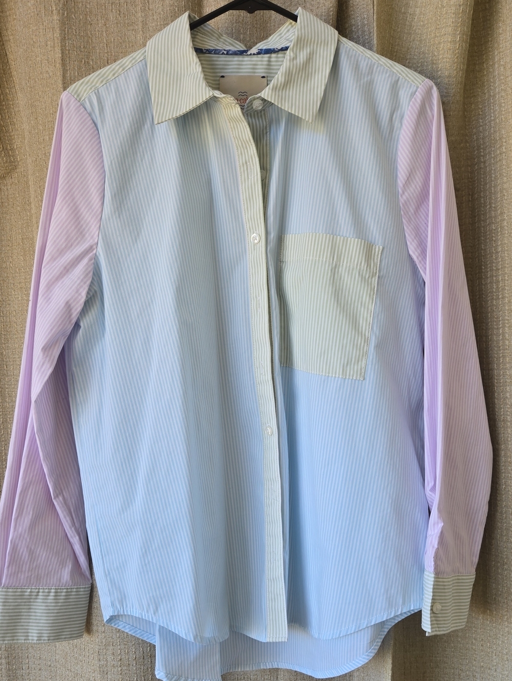 Light Blue and Lavender Women’s Stripe Button-Up Shirt